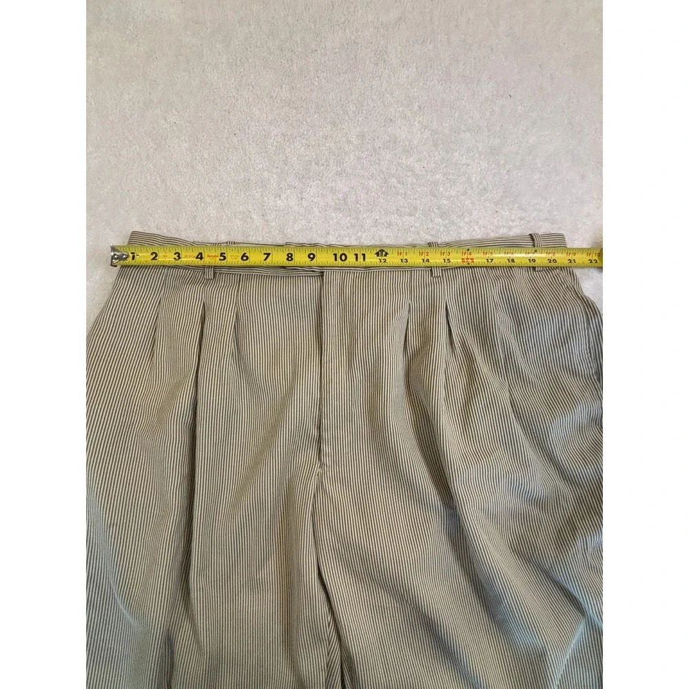 Lineage Milan New York Mens Tan Striped‎ Pleated Cuffed Dress Pants 42x30
